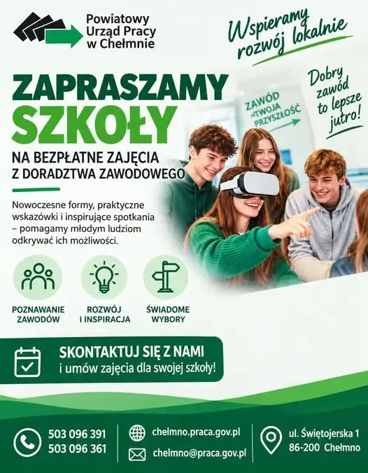 Chełmno: PUP zaprasza szkoły na bezpłatne zajęcia z doradztwa zawodowego
