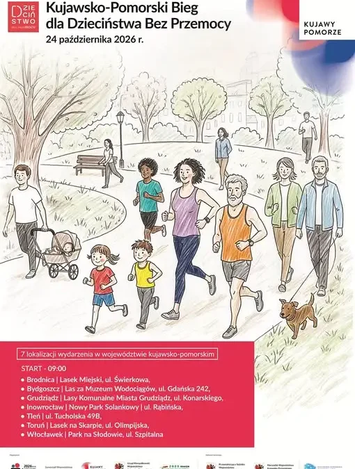 Kujawsko-Pomorski Bieg dla Dzieciństwa bez Przemocy 2026 – 24 października w siedmiu lokalizacjach parkrun