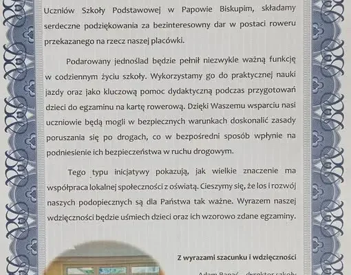 Papowo Biskupie: rower od mieszkańców wesprze naukę jazdy uczniów