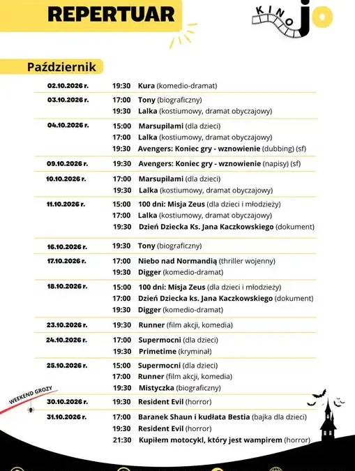 Październik w Kinie JO w Gniewinie: seanse, Weekend Grozy i niespodzianki