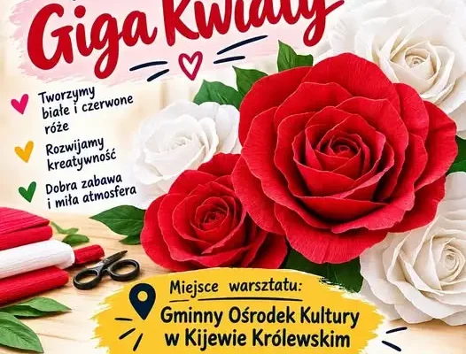 Warsztaty rękodzieła w Kijewie Królewskim – biało-czerwone kwiaty z krepy na 11 Listopada