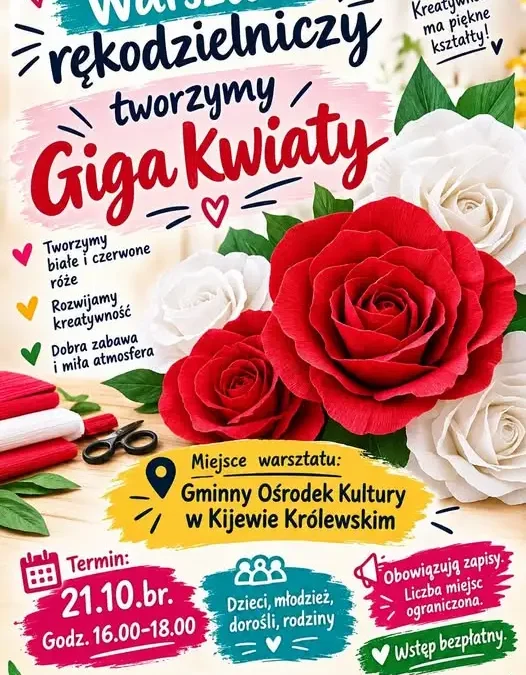 Warsztaty rękodzieła w Kijewie Królewskim – biało-czerwone kwiaty z krepy na 11 Listopada