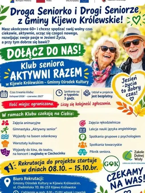 Klub Seniora „AKTYWNI RAZEM” w Kijewie Królewskim – zapisy od 8 października