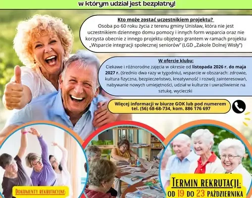 Klub Aktywnych Seniorów w Unisławiu – rusza nabór dla mieszkańców 60+