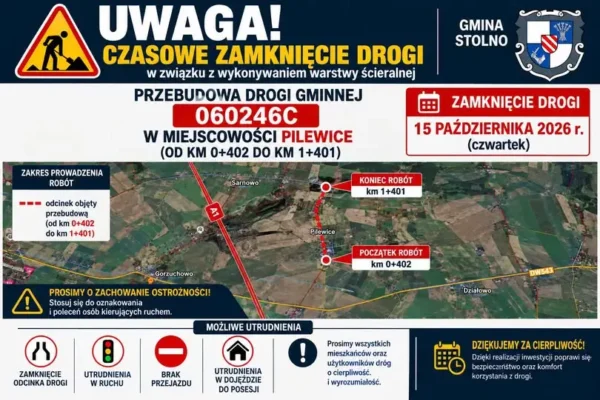 Pilewice: droga gminna zamknięta na czas przebudowy
