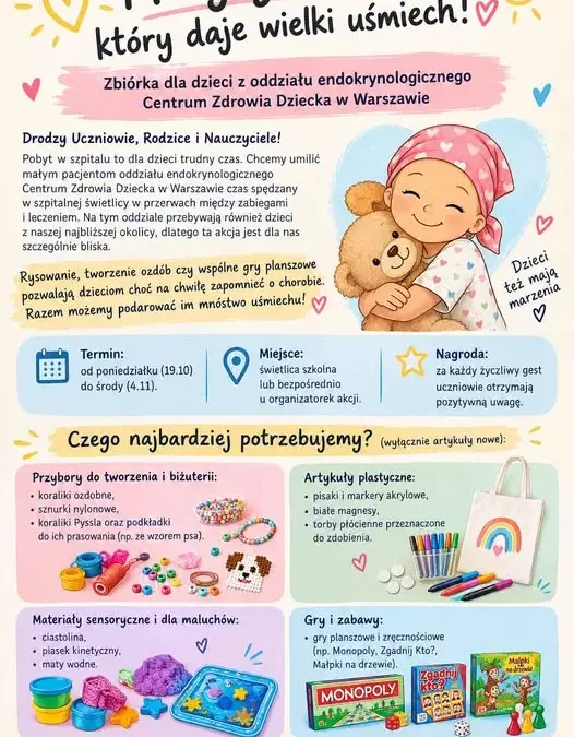 Zbiórka darów dla małych pacjentów oddziału endokrynologii – włącz się do akcji!