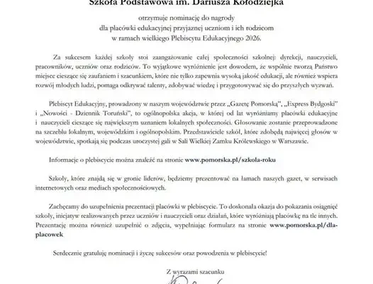 Szkoła w Stolnie nominowana do nagrody Szkoła Roku w Plebiscycie Edukacyjnym 2026