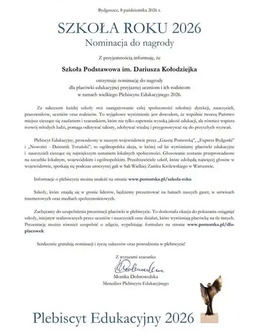 Szkoła w Stolnie nominowana do nagrody Szkoła Roku w Plebiscycie Edukacyjnym 2026
