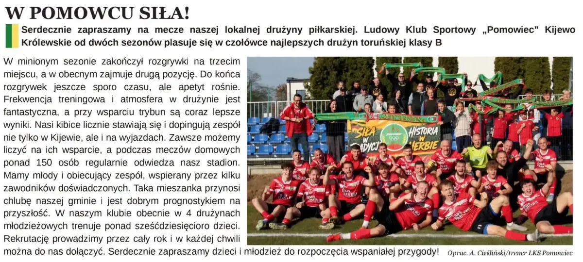 LKS Pomowiec Kijewo Królewskie w czołówce toruńskiej klasy B – mecz już dziś o 11:00